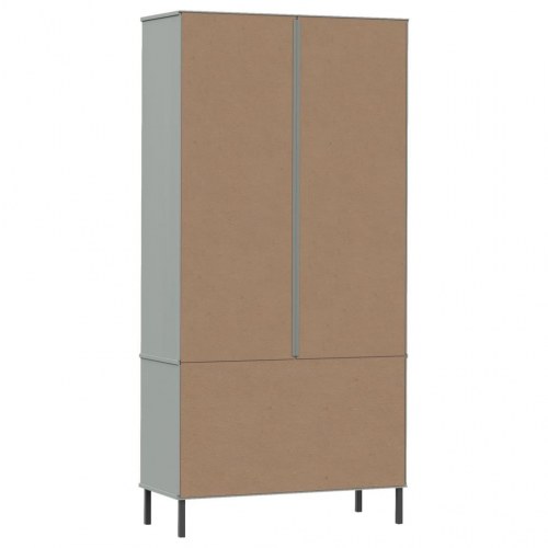 Bogskab med glaslåger og metalben - OSLO 85×35×172,5 cm, massivt fyrretræ, grå