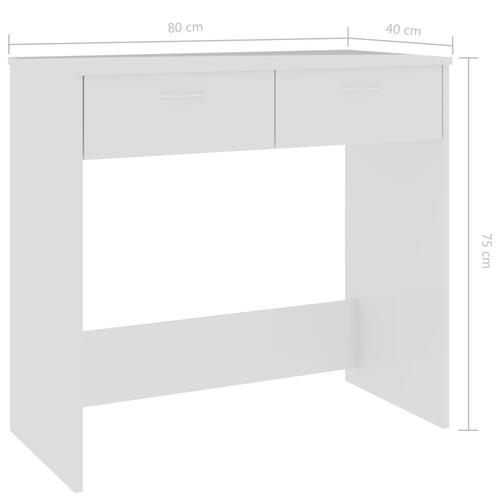 Skrivebord 80x40x75 cm konstrueret træ hvid højglans