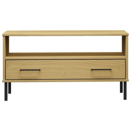 Sofabord med metalben OSLO - 85×50×45 cm - massivt fyrretræ, brun