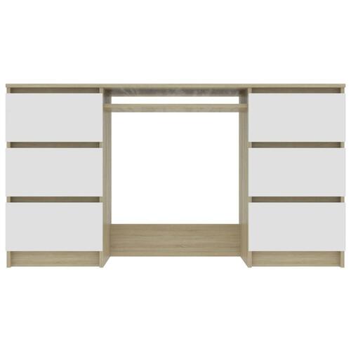 Skrivebord 140x50x77 cm konstrueret træ hvid og sonoma-eg