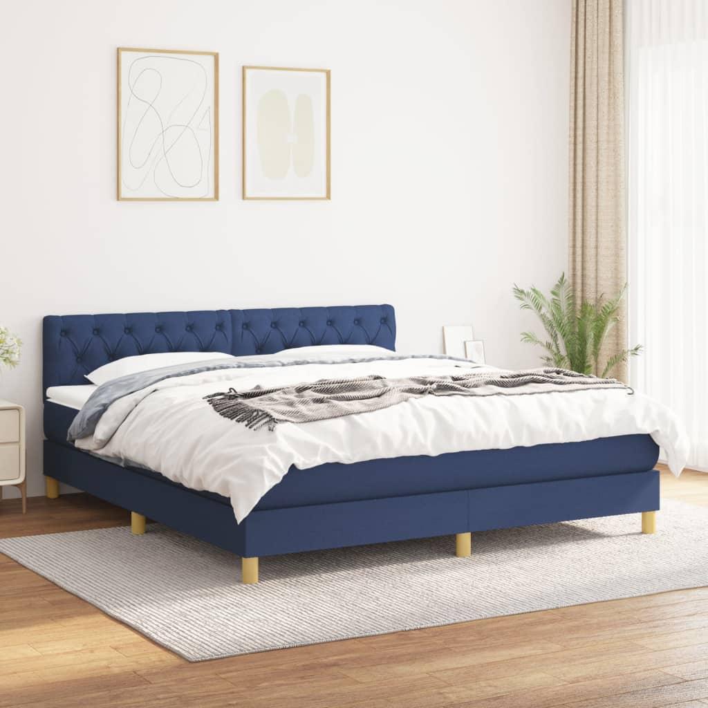 Boxmadras Med Topmadras Med Madras Lysegrå 90 X 190 Cm Stof - Blå / 160 x 200 cm / Med pynteknapper