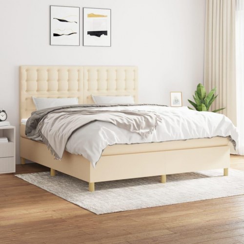 Kontinentalseng med madras 160x200 cm - stof, cremefarvet