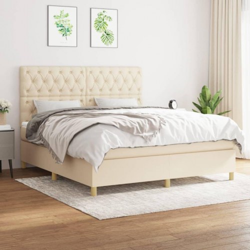 Kontinentalseng med madras 160x200 cm - stof, cremefarvet