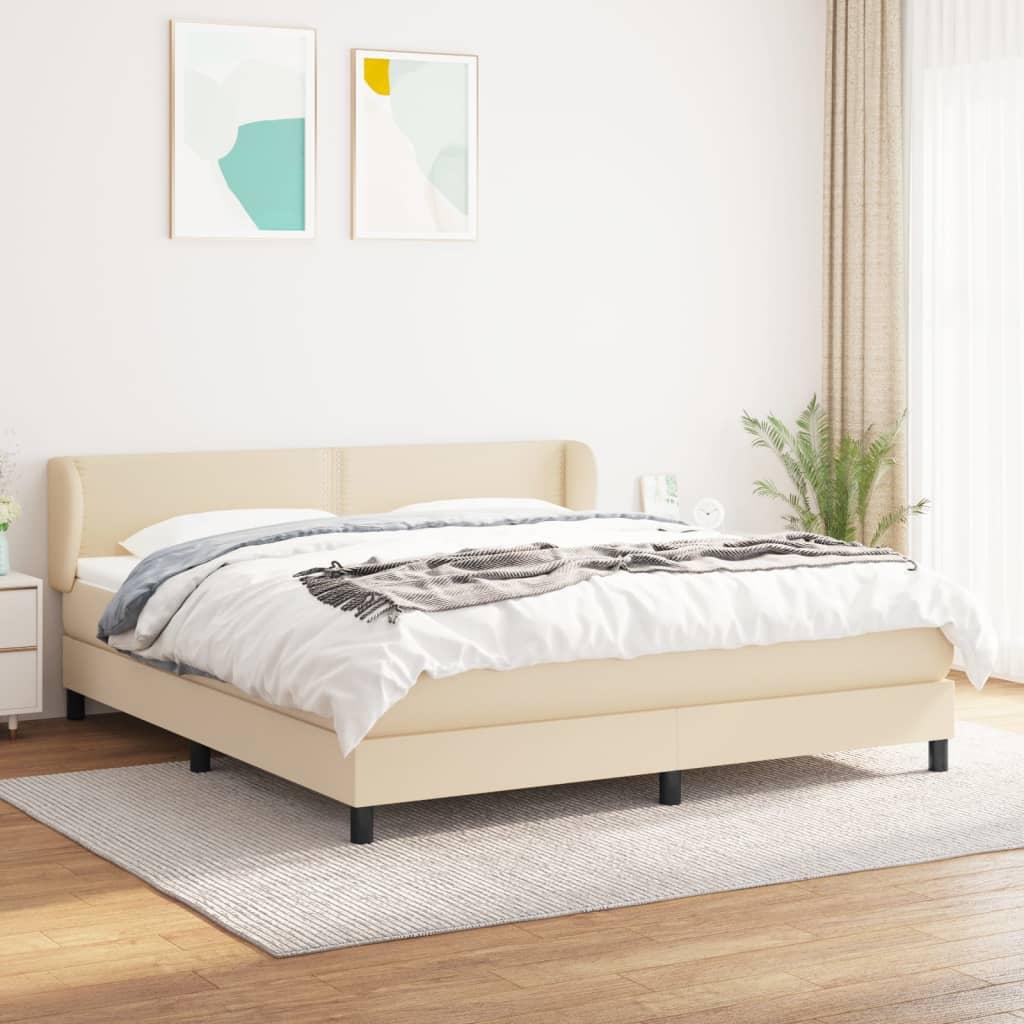 Kontinentalseng Med Madras Stof Farvet Creme - Ensfarvet med søm / 180 x 200 cm