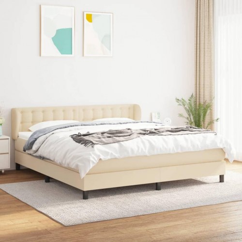 Kontinentalseng med madras 160x200 cm - stof, cremefarvet