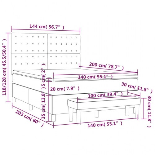 Kontinentalseng med madras 140x200 cm - stof, sort