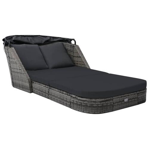 Solseng med baldakin polyrattan antracitgrå