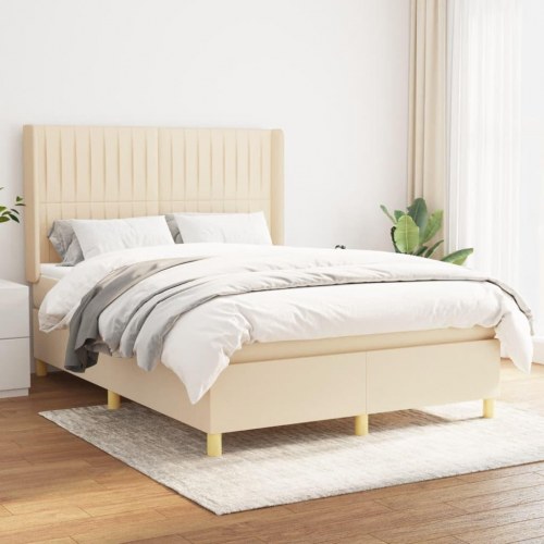 Kontinentalseng med madras 140x200 cm - stof, cremefarvet