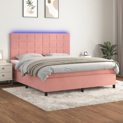 Kontinentalseng med LED-lys 160×200 cm - fløjl, lyserød