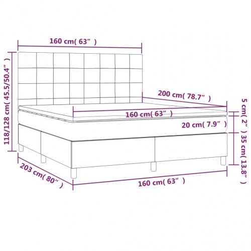 Kontinentalseng med LED-lys 160×200 cm - fløjl, lyserød