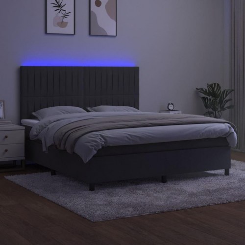 Kontinentalseng med LED-lys 160×200 cm - fløjl, mørkegrå