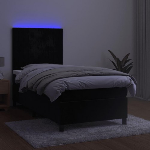 Kontinentalseng med LED-lys 90×190 cm - fløjl, sort