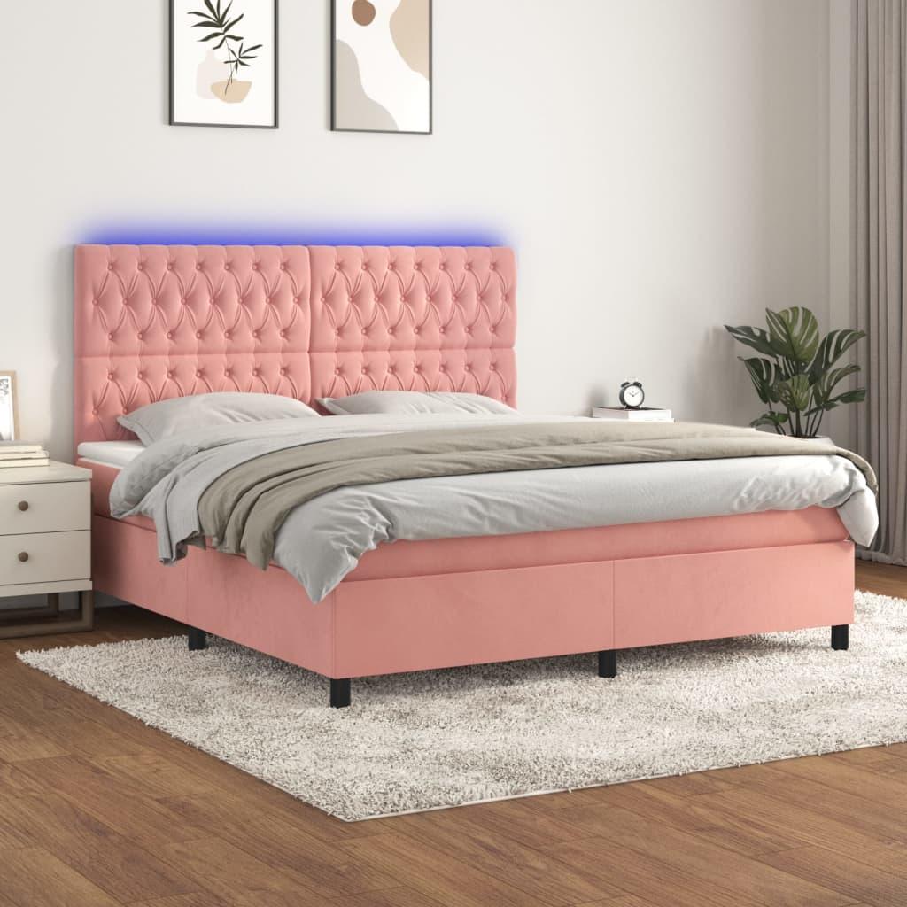 Kontinentalseng Med Led-Lys Velour Pink Lyserød - Med pynteknapper / 160 x 200 cm