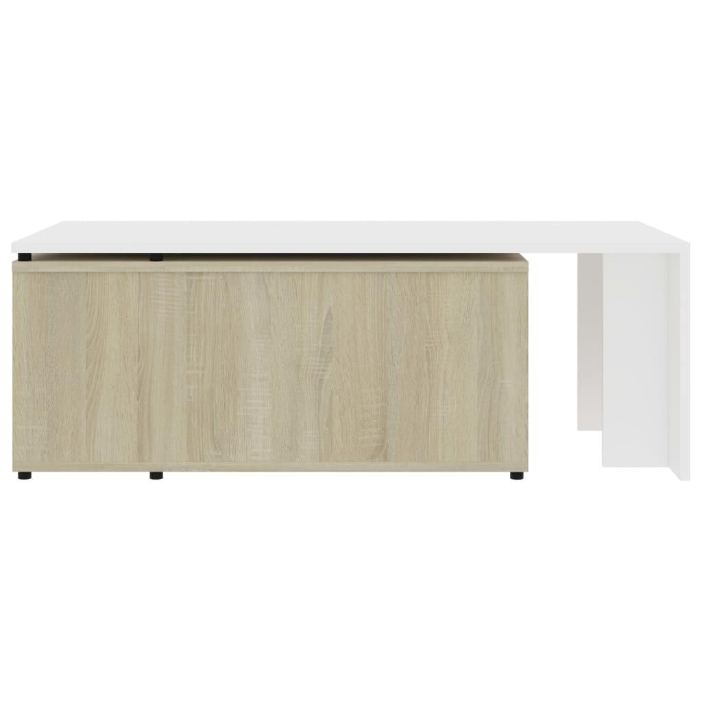 Sofabord 150x50x35 cm konstrueret træ hvid og sonoma-eg