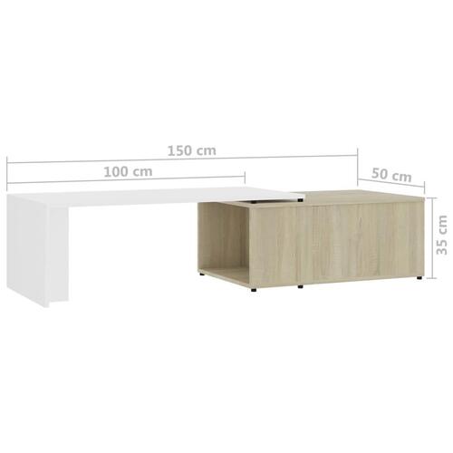 Sofabord 150x50x35 cm konstrueret træ hvid og sonoma-eg