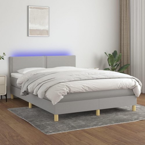 Kontinentalseng med LED-lys 140×190 cm - stof, lysegrå