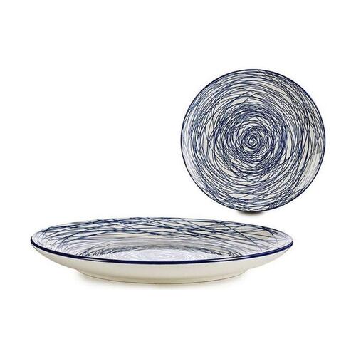 Flad Plade Striber Blå Hvid Porcelæn 24 x 2,8 x 24 cm