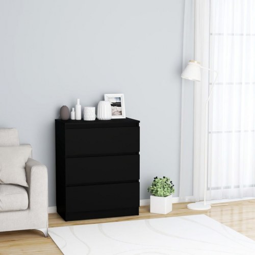 Skænk med 3 skuffer 60×35×76 cm - sort konstrueret træ