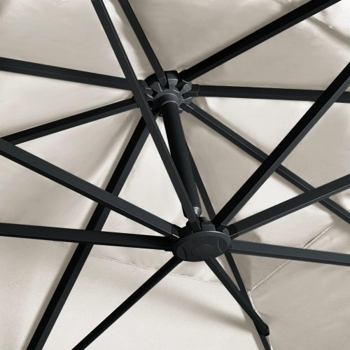 Hængeparasol med LED-lys 400 × 300 cm - aluminiumsstang, sandfarvet