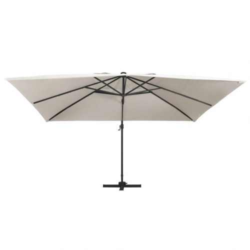 Hængeparasol med LED-lys 400 × 300 cm - aluminiumsstang, sandfarvet