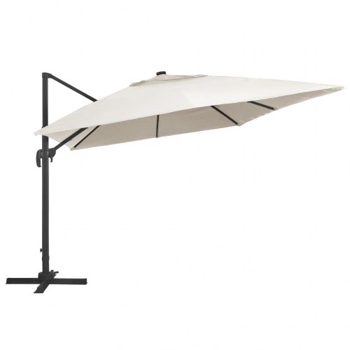 Hængeparasol med LED-lys 400 × 300 cm - aluminiumsstang, sandfarvet