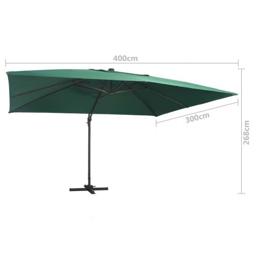 Hængeparasol m. LED-lys 400x300 cm aluminiumsstang grøn