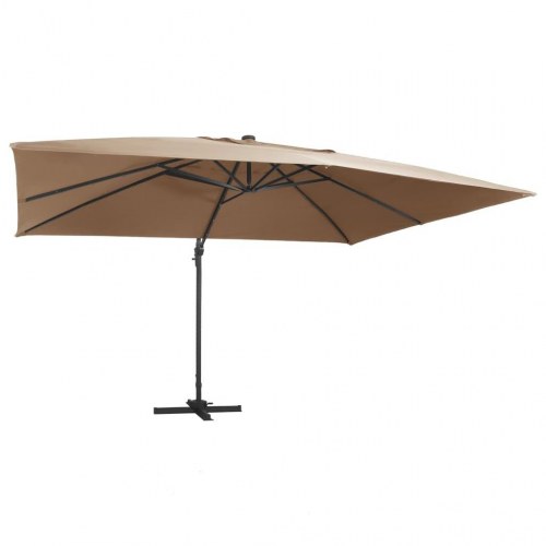 Hængeparasol med LED-lys 400×300 cm - aluminiumsstang, gråbrun