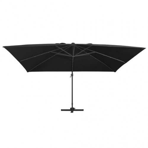 Hængeparasol med LED-lys, aluminiumsstang 400 × 300 cm - sort