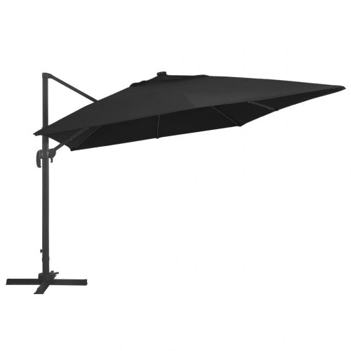 Hængeparasol med LED-lys, aluminiumsstang 400 × 300 cm - sort