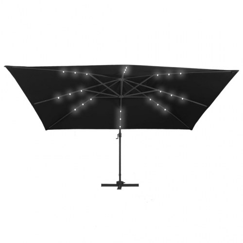 Hængeparasol med LED-lys, aluminiumsstang 400 × 300 cm - sort