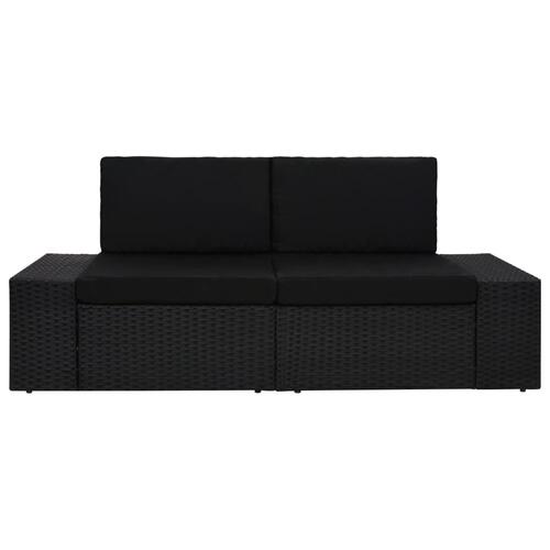 2-personers sofa modulær polyrattan sort