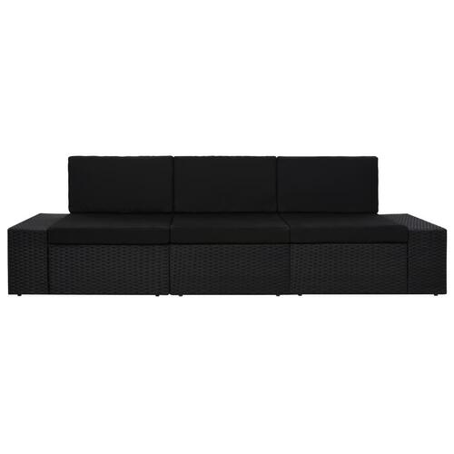 3-personers sofa modulær polyrattan sort