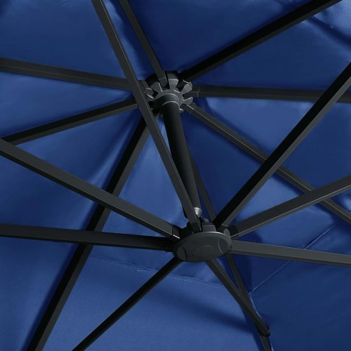 Hængeparasol med LED-lys aluminiumsstang 400x300 cm azurblå