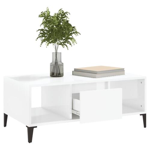 Sofabord 90x50x36,5 cm konstrueret træ hvid højglans