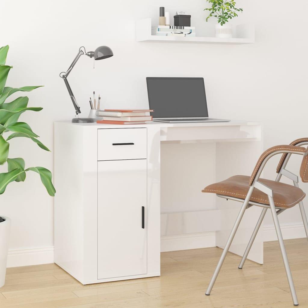 Skrivebord 100x49x75 cm konstrueret træ hvid højglans