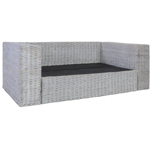 2-personers sofa i naturlig rattan - grå med cremehvide hynder