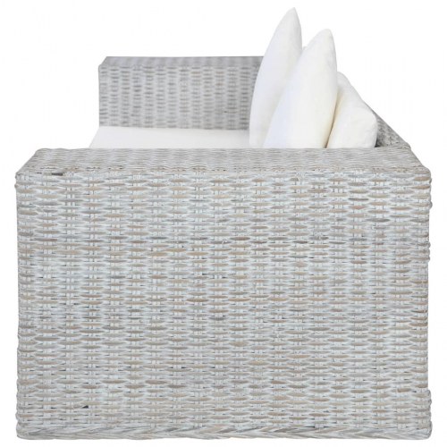 2-personers sofa i naturlig rattan - grå med cremehvide hynder