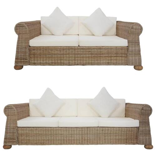 Sofasæt i 2 dele med hynder naturlig rattan