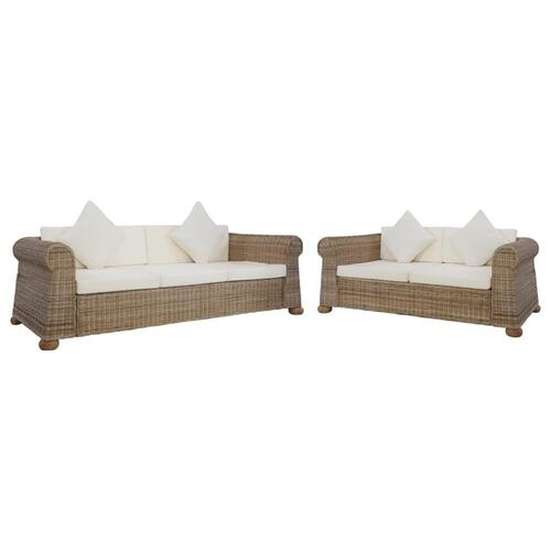 Sofasæt i 2 dele med hynder naturlig rattan