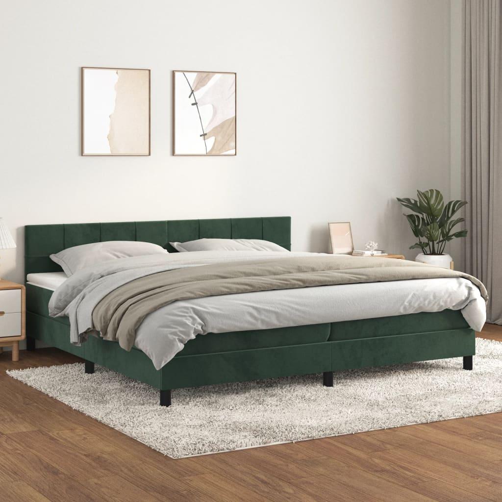 Kontinentalseng med madras 200x200 cm fløjl mørkegrøn
