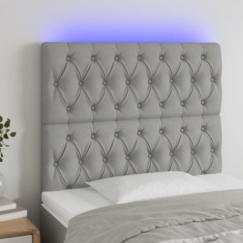 Sengegavl med LED-lys 90 x 7 x 118/128 cm - lysegrå