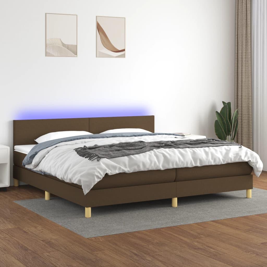 Kontinentalseng Med Led-Lys Stof Mørkebrun - Med ensartet mønster / 200 x 200 cm