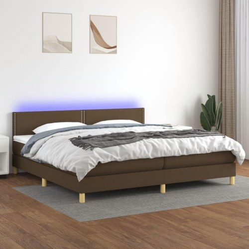 Kontinentalseng med LED-lys 200×200 cm - stof, mørkebrun