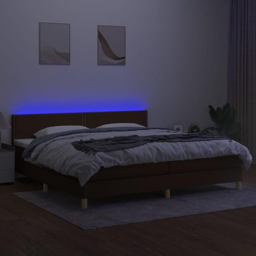 Kontinentalseng med LED-lys 200×200 cm - stof, mørkebrun