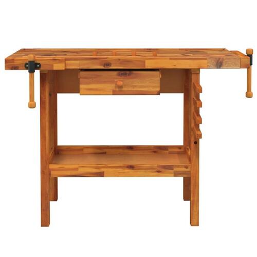 Arbejdsbord skuffe og skruestik 124x52x83 cm massivt akacietræ