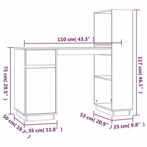 Skrivebord 110x53x117 cm massivt fyrretræ sort