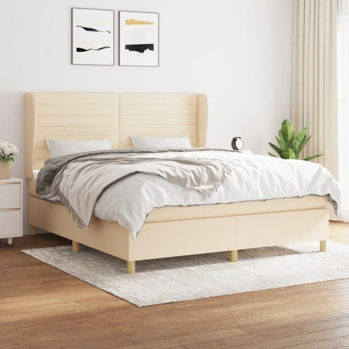 Kontinentalseng med madras 180x200 cm - stof, cremefarvet