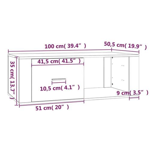 Sofabord 100x50,5x35 cm konstrueret træ røget egetræsfarve