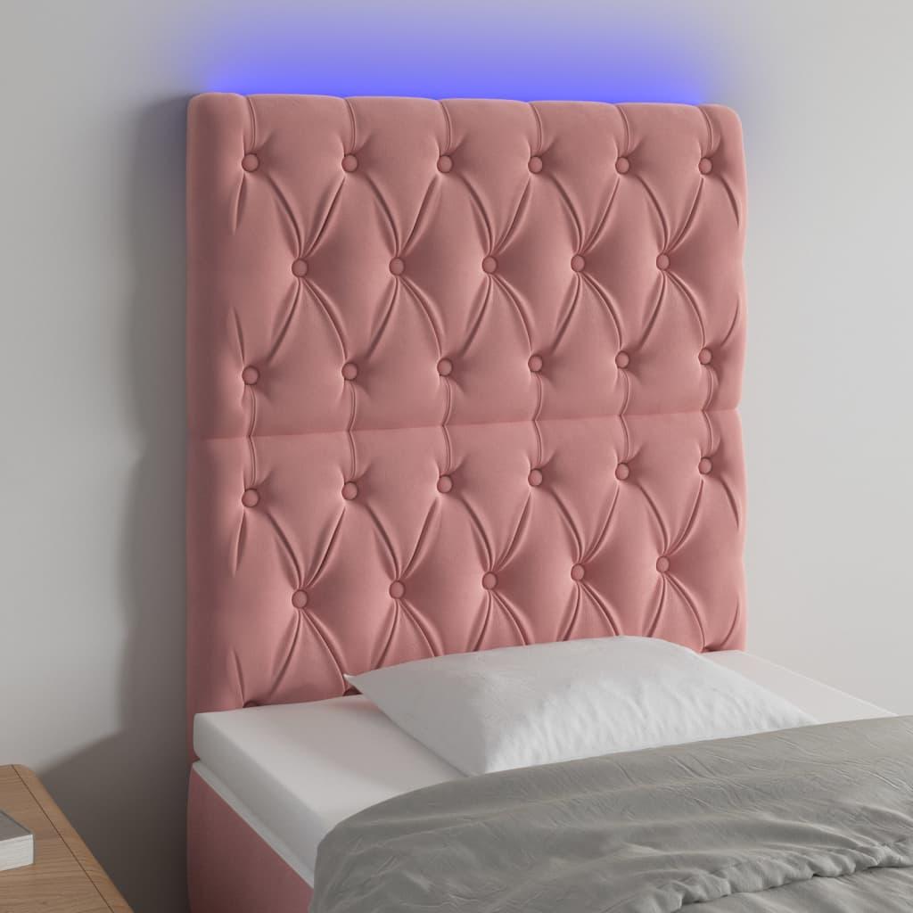 Sengegavl Med Led-Lys Velour - Lyserød / 80 x 7 x 118/128 cm