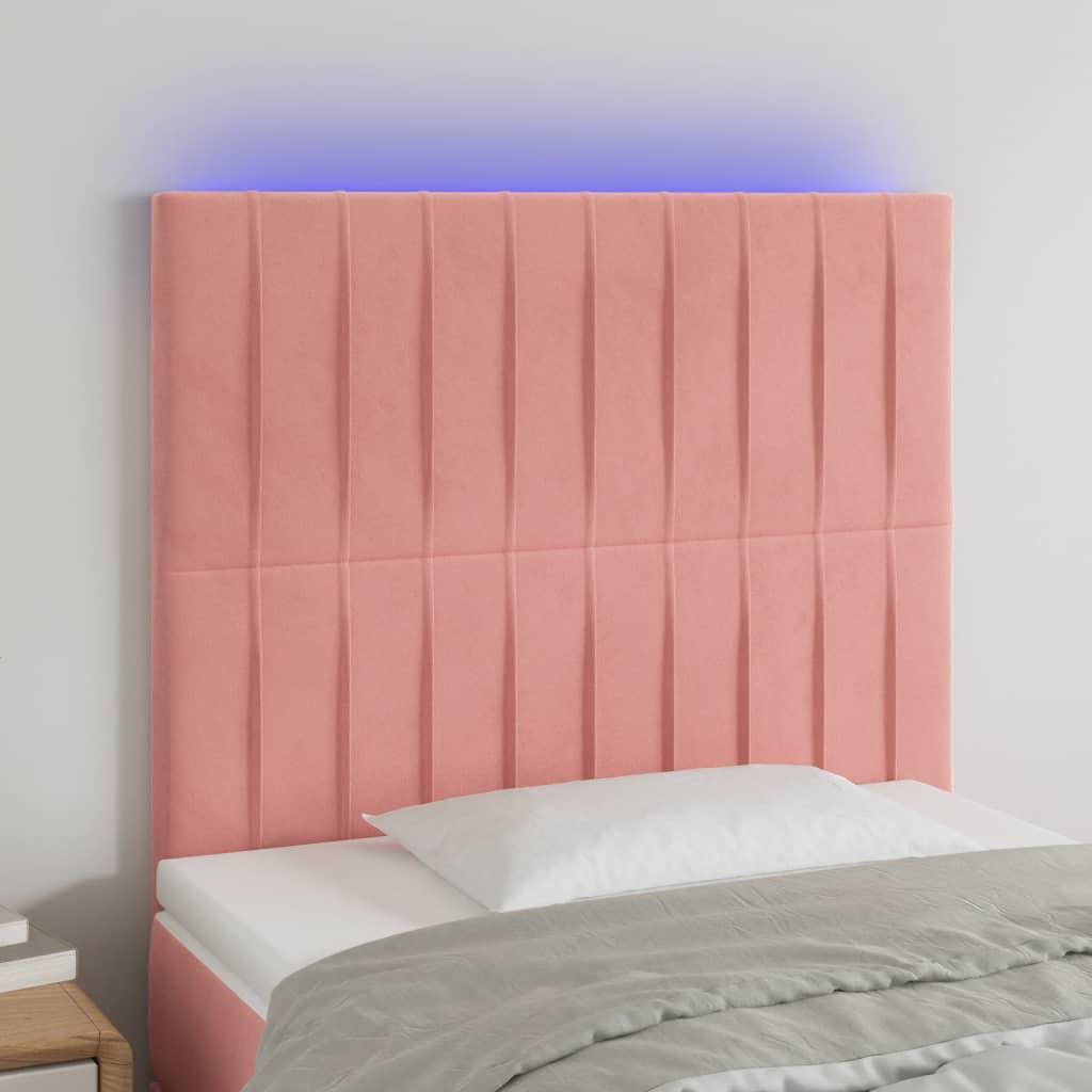 Sengegavl Med Led-Lys Velour - Lyserød / 100 x 5 x 118/128 cm
